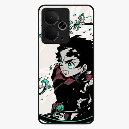 Demon Slayer Glass Case showing flat back view with bold anime inspired artwork and glossy glass finish.