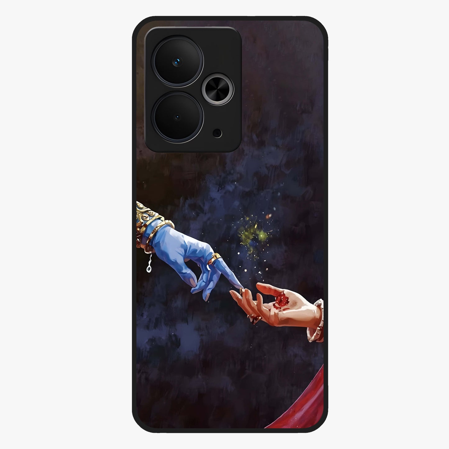Divine Touch Eternal Glass Case showing flat back view with spiritual themed artwork and glossy glass finish.