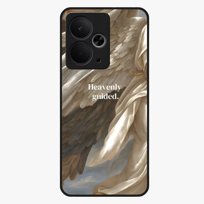 Divine Winged Grace Glass Case showing flat back view with elegant wing inspired artwork and glossy glass finish.