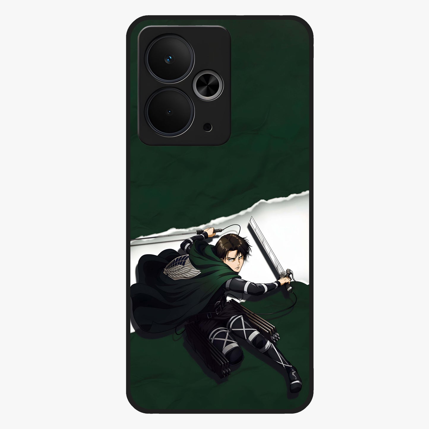 Emerald War Vanguard Glass Case showing flat back view with powerful warrior themed artwork and glossy glass finish.