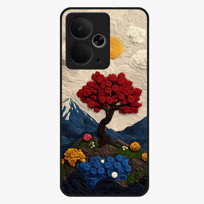 Eternal Nature Tapestry Glass Case showing flat back view with intricate nature tapestry artwork and glossy glass finish.