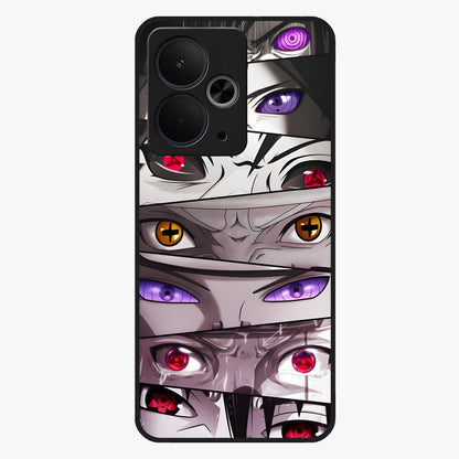 Eyes of Destiny Glass Case showing flat back view with striking eye themed artwork and glossy glass finish.