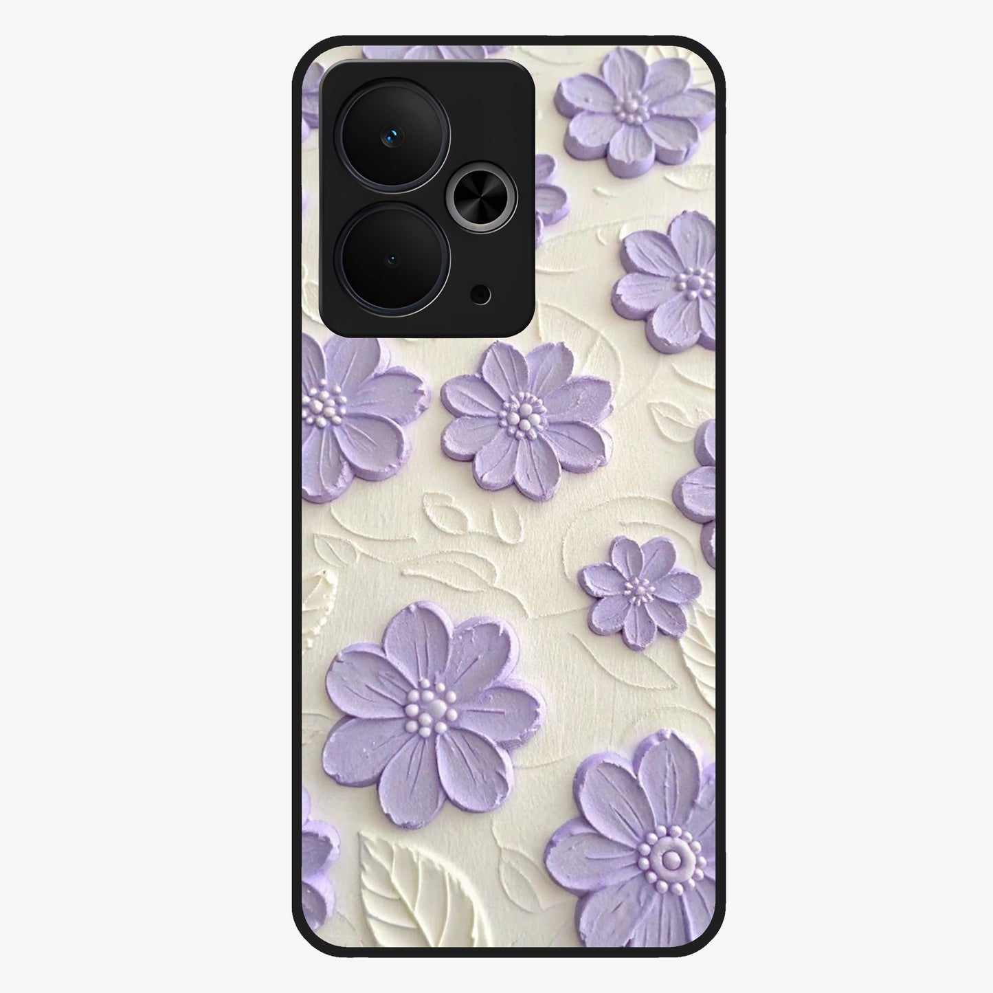 Floral Wall Art With Purple Flowers Glass Case showing flat back view with purple flower artwork and glossy glass finish.