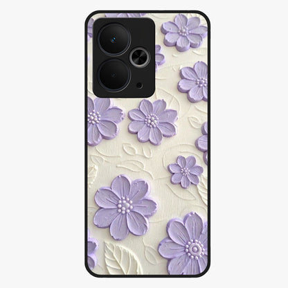 Floral Wall Art With Purple Flowers Glass Case showing flat back view with purple flower artwork and glossy glass finish.