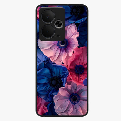 Flower Paper Art Pattern Glass Case showing flat back view with paper cut style floral artwork and glossy glass finish.