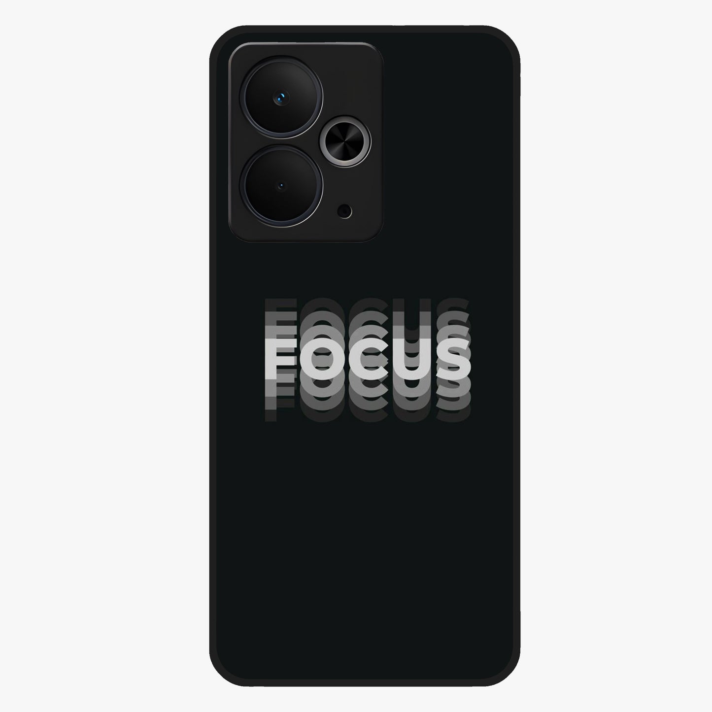 Focus Mode On Glass Case showing flat back view with bold motivational typography design and glossy glass finish.