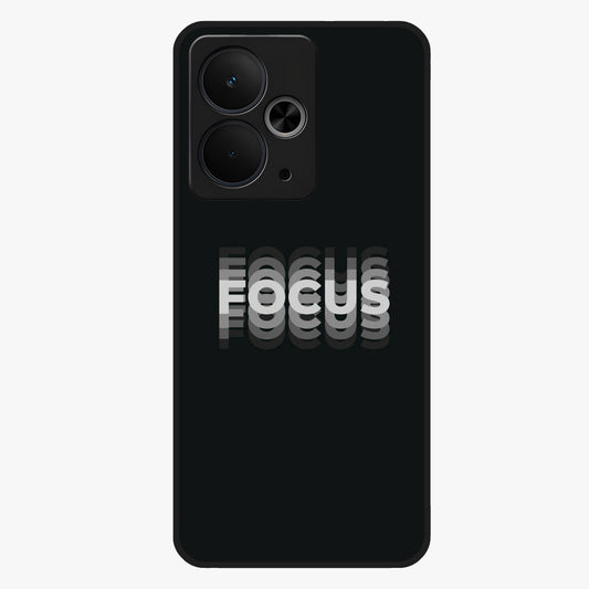 Focus Mode On Glass Case showing flat back view with bold motivational typography design and glossy glass finish.