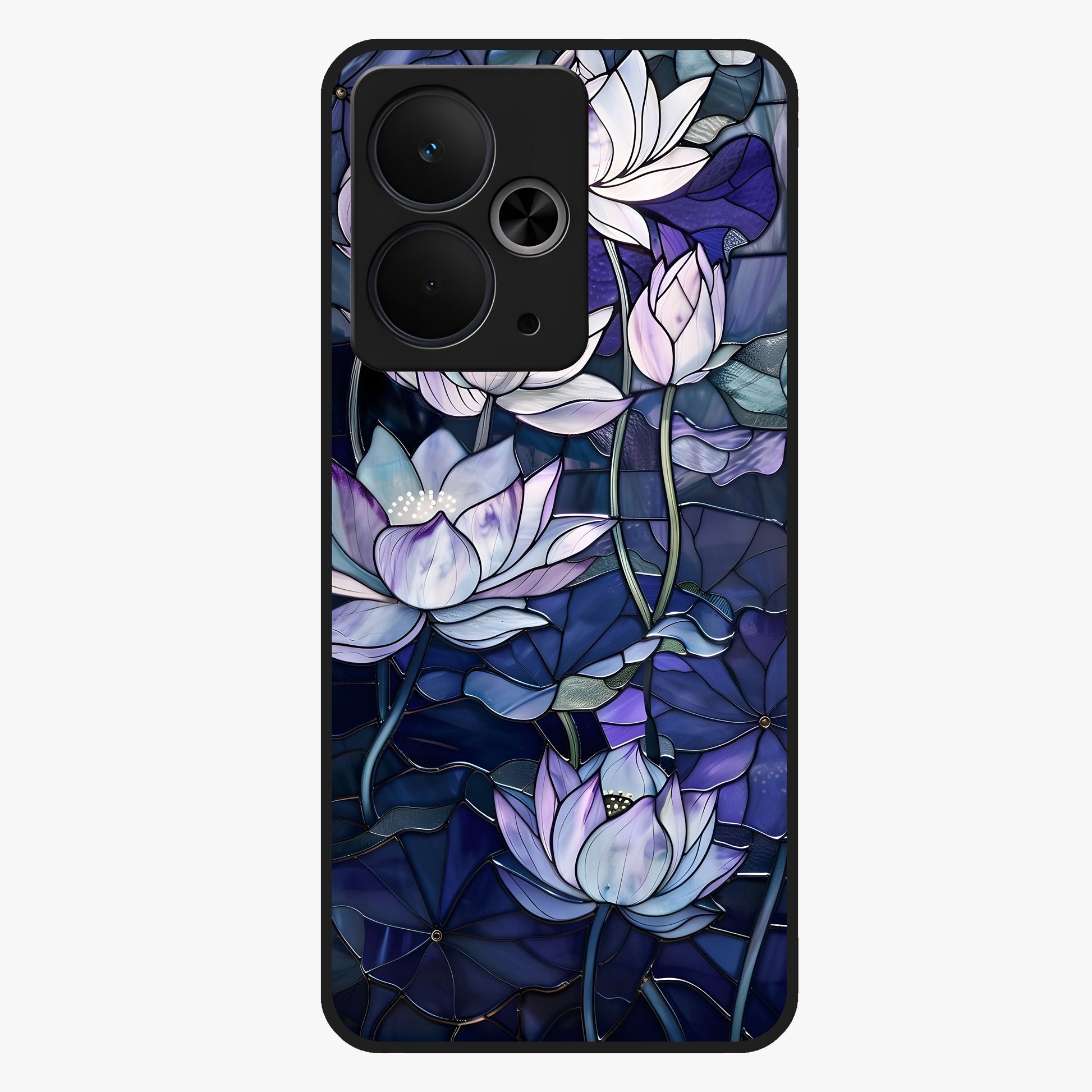 Gloss Petal Rush Glass Case showing flat back view with glossy flower petal artwork and smooth glass finish.