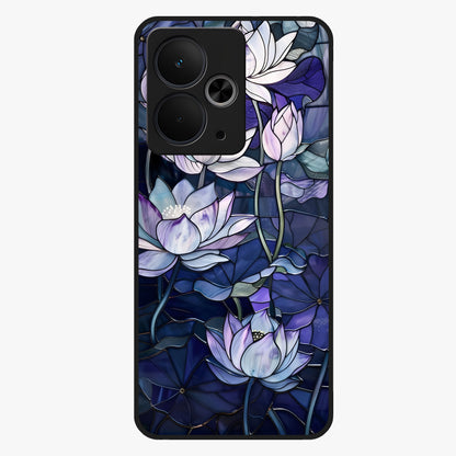 Gloss Petal Rush Glass Case showing flat back view with glossy flower petal artwork and smooth glass finish.
