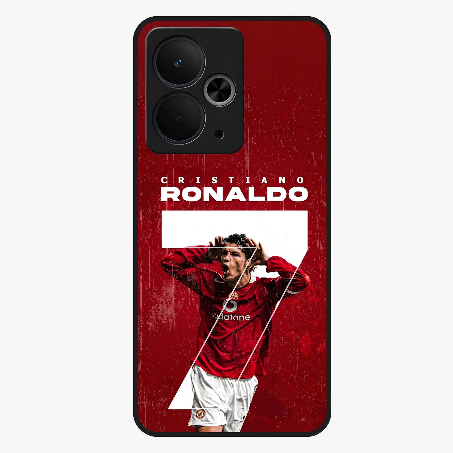 Goal Celebration Legacy Glass Case showing flat back view with football celebration inspired artwork and glossy glass finish.