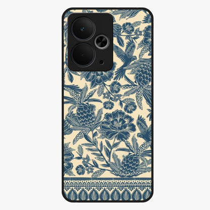 Heirloom Wild Bloom Glass Case showing flat back view with vintage inspired wild flower artwork and glossy glass finish.