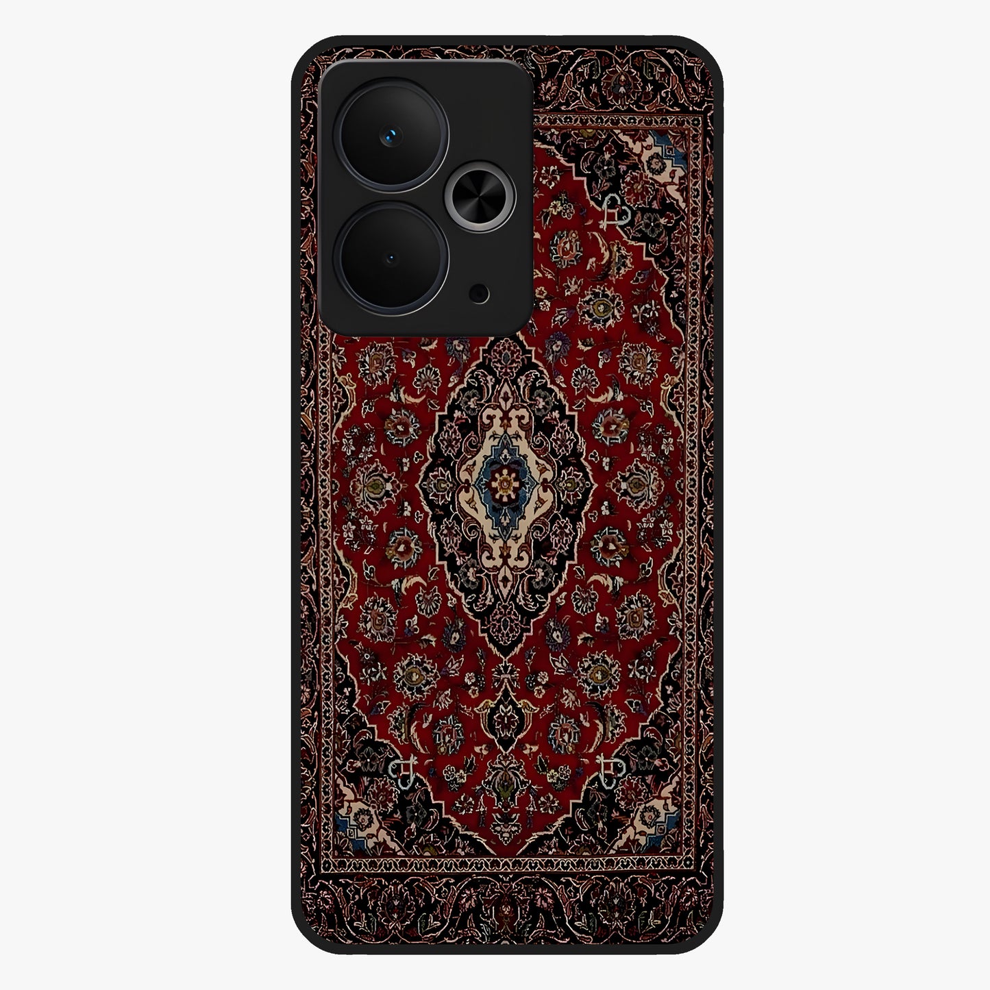 Heritage Carpet Royale Glass Case showing flat back view with ornate Persian carpet inspired pattern and glossy glass finish.