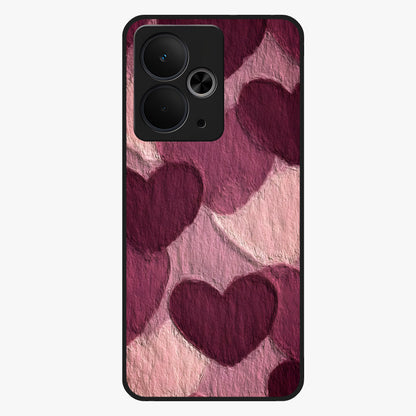 Layered Paper Hearts Glass Case showing flat back view with layered paper heart artwork and glossy glass finish.
