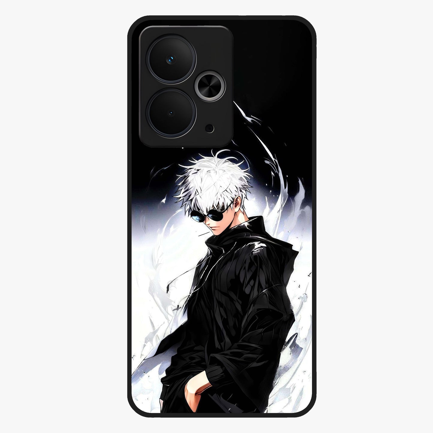 Limitless Shadow King Glass Case showing flat back view with powerful shadow warrior artwork and glossy glass finish.