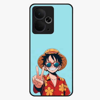 Luffy Summer Anime Vibe Glass Case showing flat back view with vibrant anime character artwork and glossy glass finish.