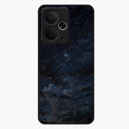 Lunar Veil Silence Glass Case showing flat back view with mystical moon veil artwork and glossy glass finish.