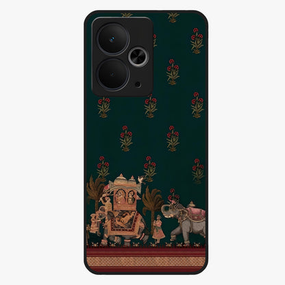 Macmerise Glass Case showing flat back view with stylish modern artwork and glossy glass finish.