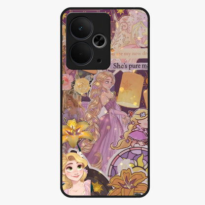 Magical Tangled Dream Glass Case showing flat back view with dreamy tangled artwork and glossy glass finish.