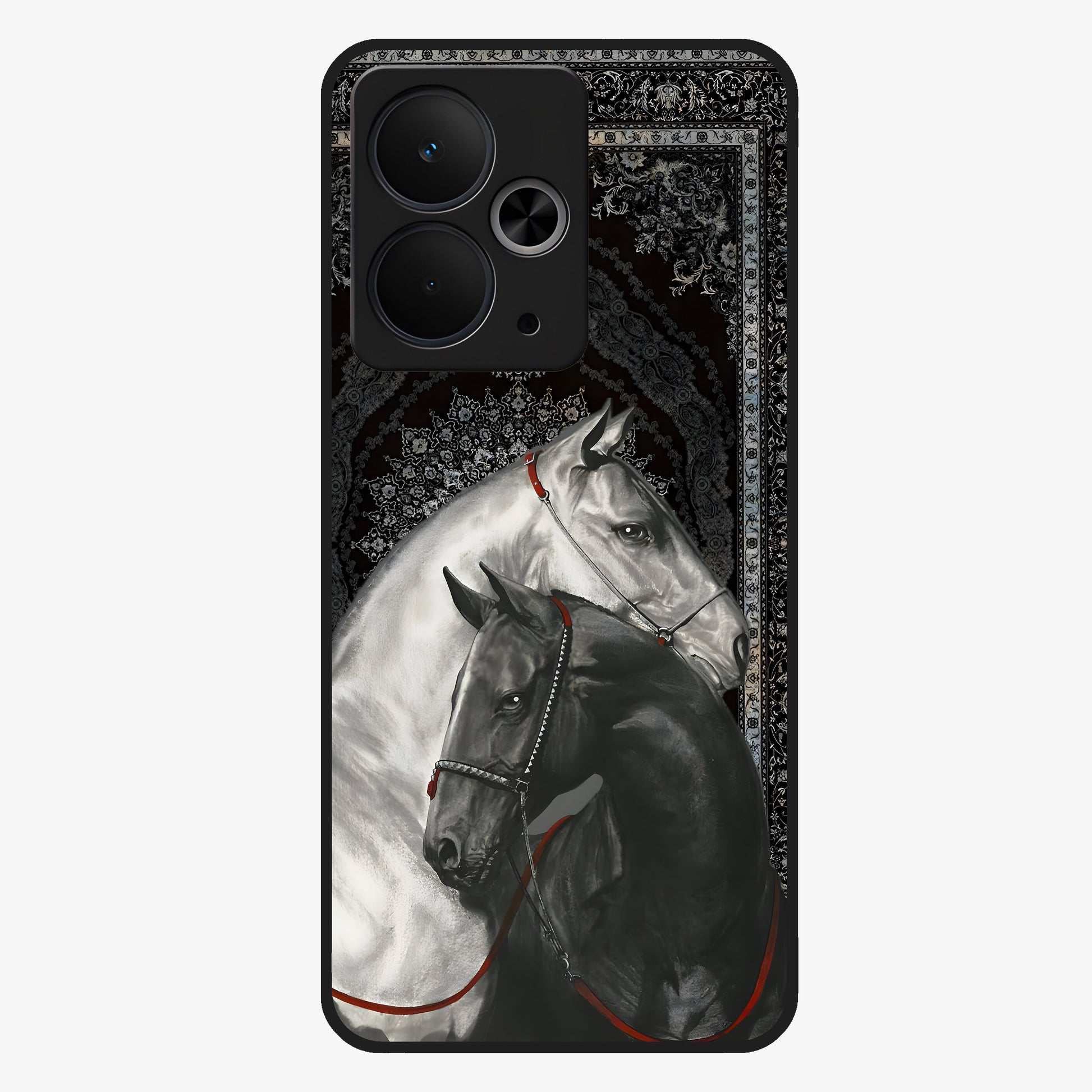 Majestic Ride Legacy Glass Case showing flat back view with powerful automotive inspired artwork and glossy glass finish.
