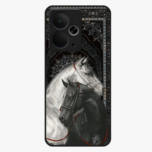 Majestic Ride Legacy Glass Case showing flat back view with powerful automotive inspired artwork and glossy glass finish.