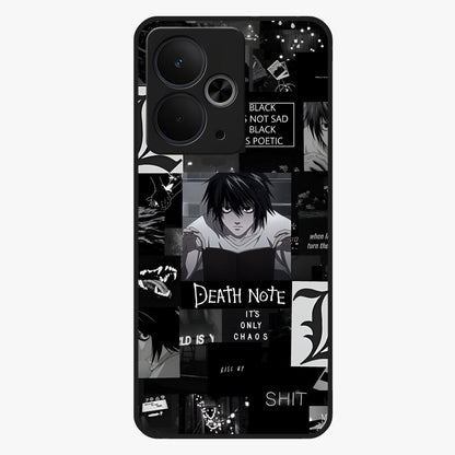 Midnight Chaos Mind Glass Case showing flat back view with abstract dark themed artwork and glossy glass finish.
