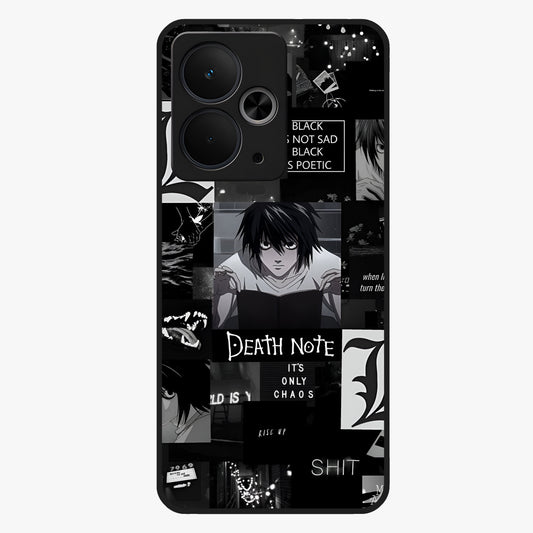 Midnight Chaos Mind Glass Case showing flat back view with abstract dark themed artwork and glossy glass finish.