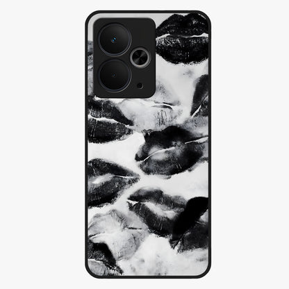 Midnight Kiss Marks Glass Case showing flat back view with lipstick kiss mark artwork and glossy glass finish.