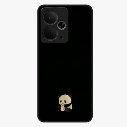 Midnight Panda Love Glass Case showing flat back view with cute panda themed artwork and glossy glass finish.