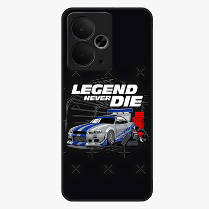 Midnight Racing Legacy Glass Case showing flat back view with sleek racing inspired artwork and glossy glass finish.
