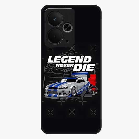 Midnight Racing Legacy Glass Case showing flat back view with sleek racing inspired artwork and glossy glass finish.