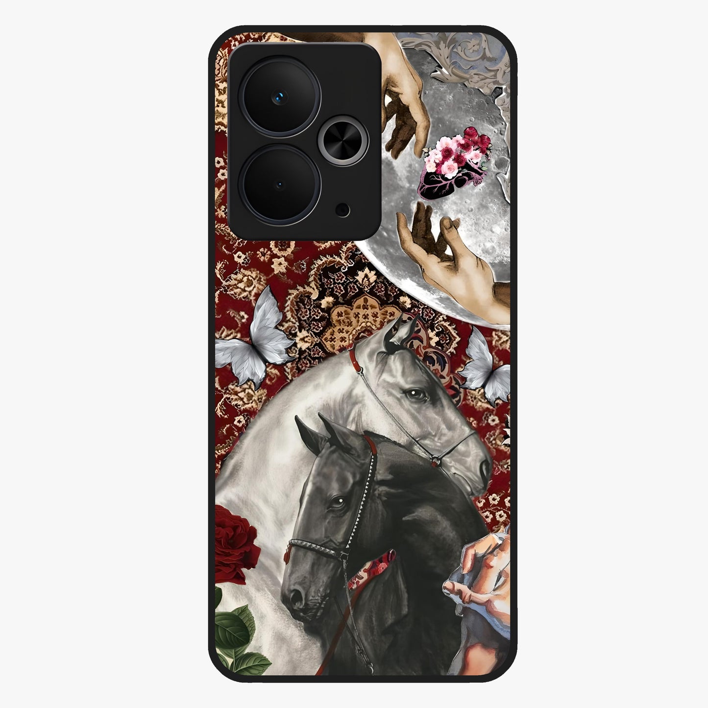 Moonlit Royal Stallion Glass Case showing flat back view with majestic horse under moonlight artwork and glossy glass finish.