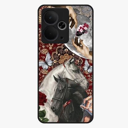Moonlit Royal Stallion Glass Case showing flat back view with majestic horse under moonlight artwork and glossy glass finish.