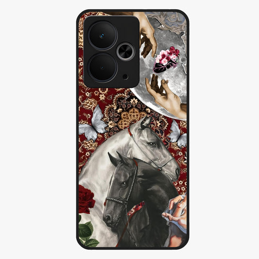 Moonlit Royal Stallion Glass Case showing flat back view with majestic horse under moonlight artwork and glossy glass finish.