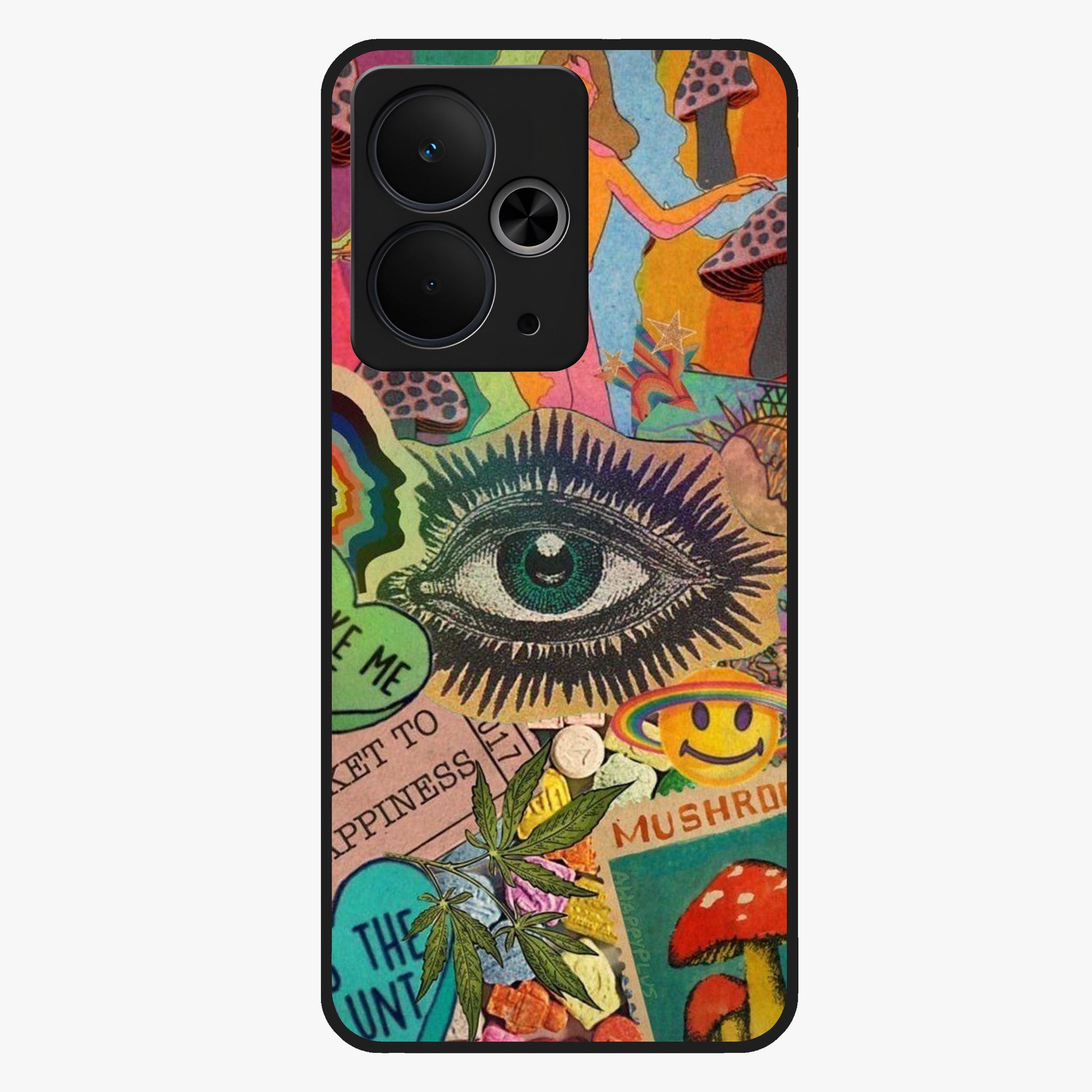 Mystic Eye Wonderland Glass Case showing flat back view with mystical eye themed artwork and glossy glass finish.