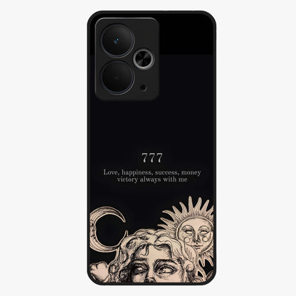 Mystic Victory Aura Glass Case showing flat back view with victory symbol artwork and glossy glass finish.
