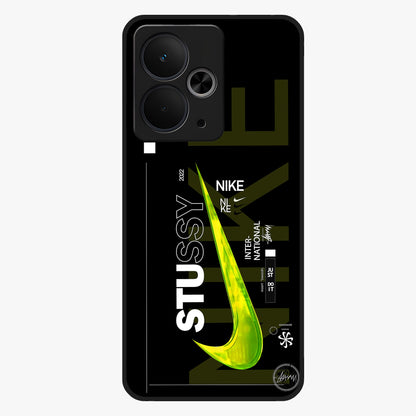 Neon Street Edition Glass Case showing flat back view with neon street style artwork and glossy glass finish.