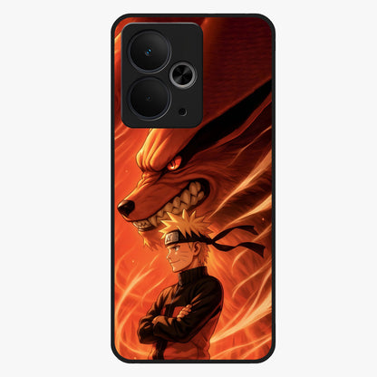 Nine Tails Legacy Glass Case showing flat back view with powerful nine-tailed fox inspired artwork and glossy glass finish.