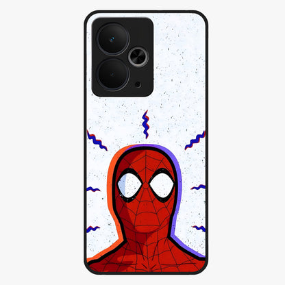 Omg Spiderman Glass Case showing flat back view with bold superhero inspired artwork and glossy glass finish.