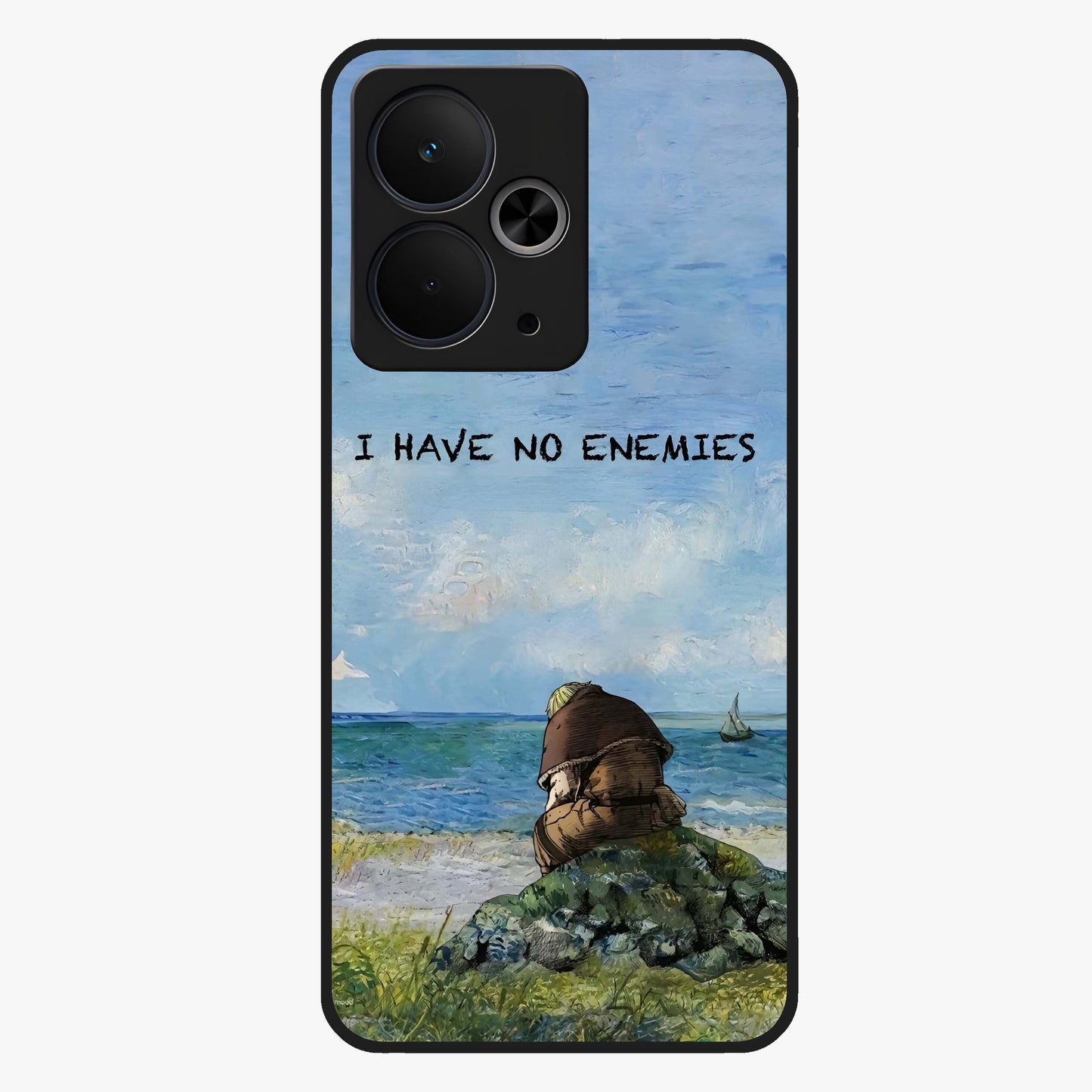 Peace Beyond War Glass Case showing flat back view with symbolic peace themed artwork and glossy glass finish.