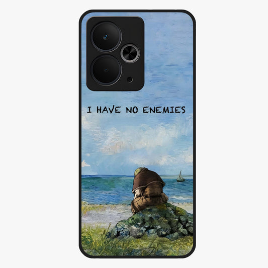 Peace Beyond War Glass Case showing flat back view with symbolic peace themed artwork and glossy glass finish.