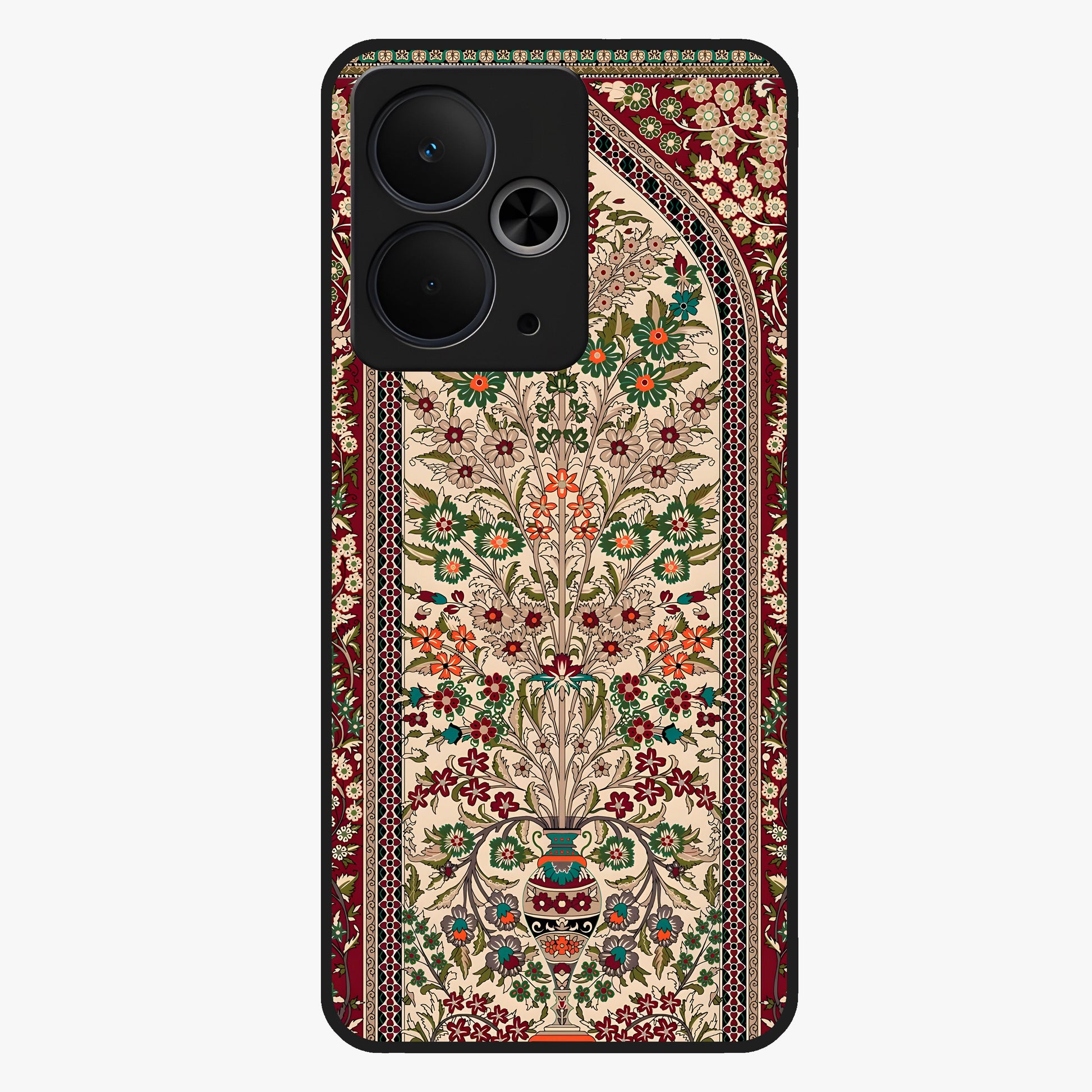 Persian Inspired Glass Case showing flat back view with ornate Persian style pattern artwork and glossy glass finish.