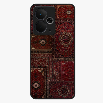 Persian Velvet Tale Glass Case showing flat back view with luxurious Persian velvet pattern artwork and glossy glass finish.