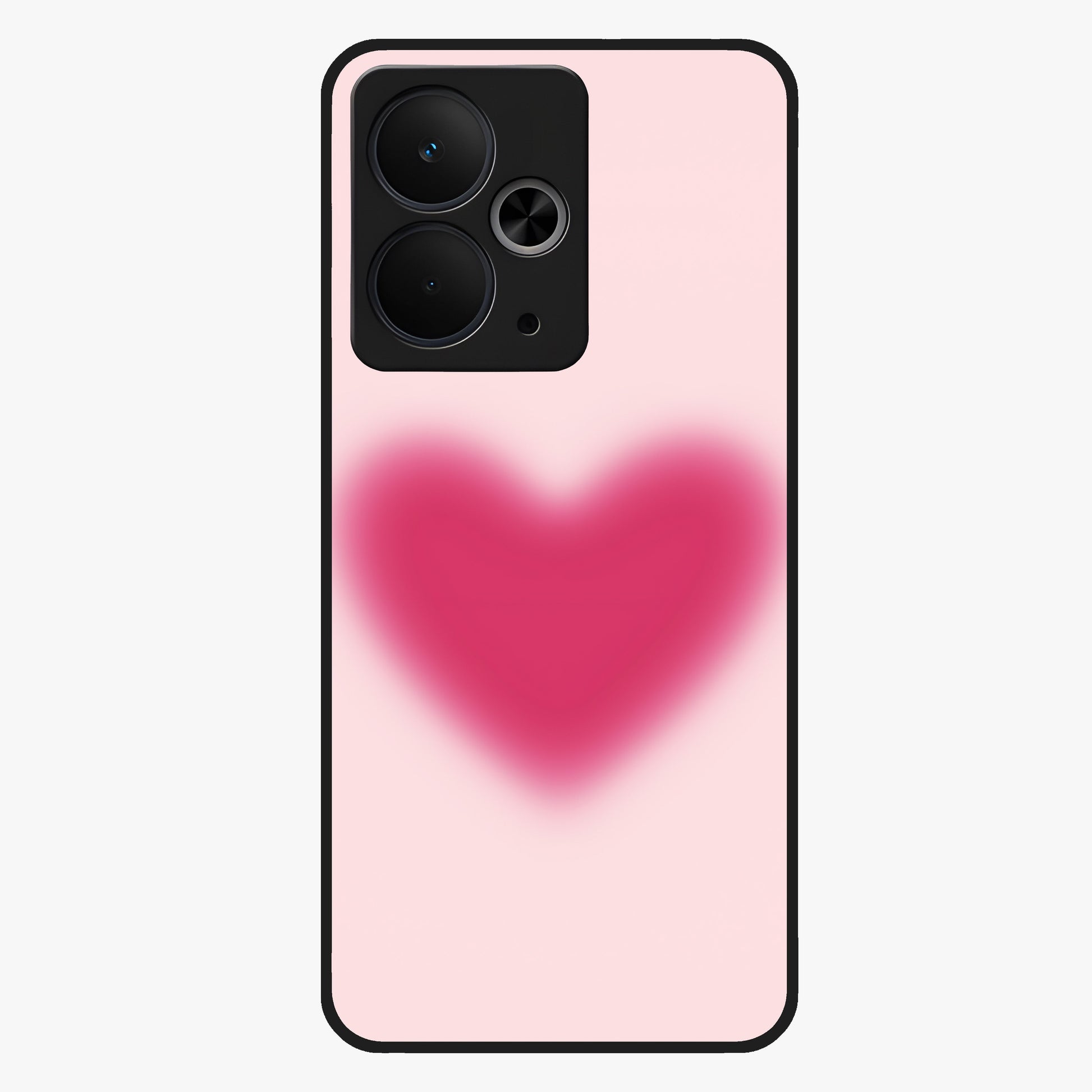 Pink Aura Heart Glass Case showing flat back view with glowing heart artwork and glossy glass finish.