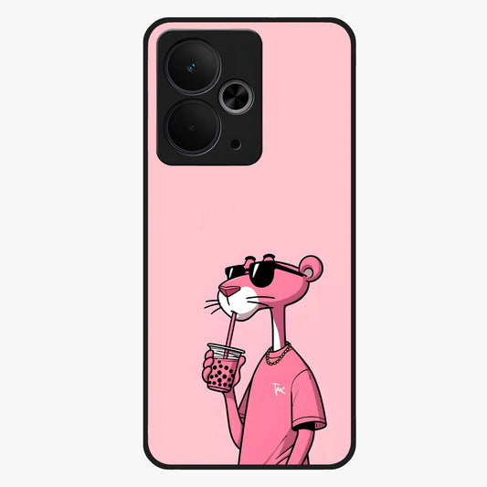 Pink Panther Glass Case showing flat back view with iconic pink panther artwork and glossy glass finish.