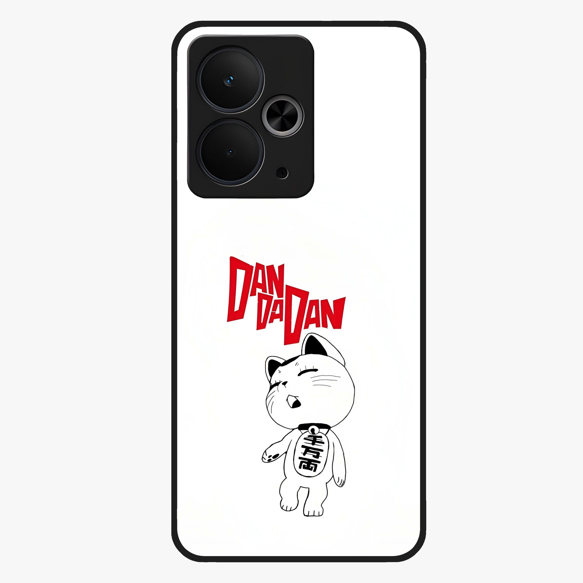 Playful Spirit Charm Glass Case showing flat back view with cheerful charm themed artwork and glossy glass finish.