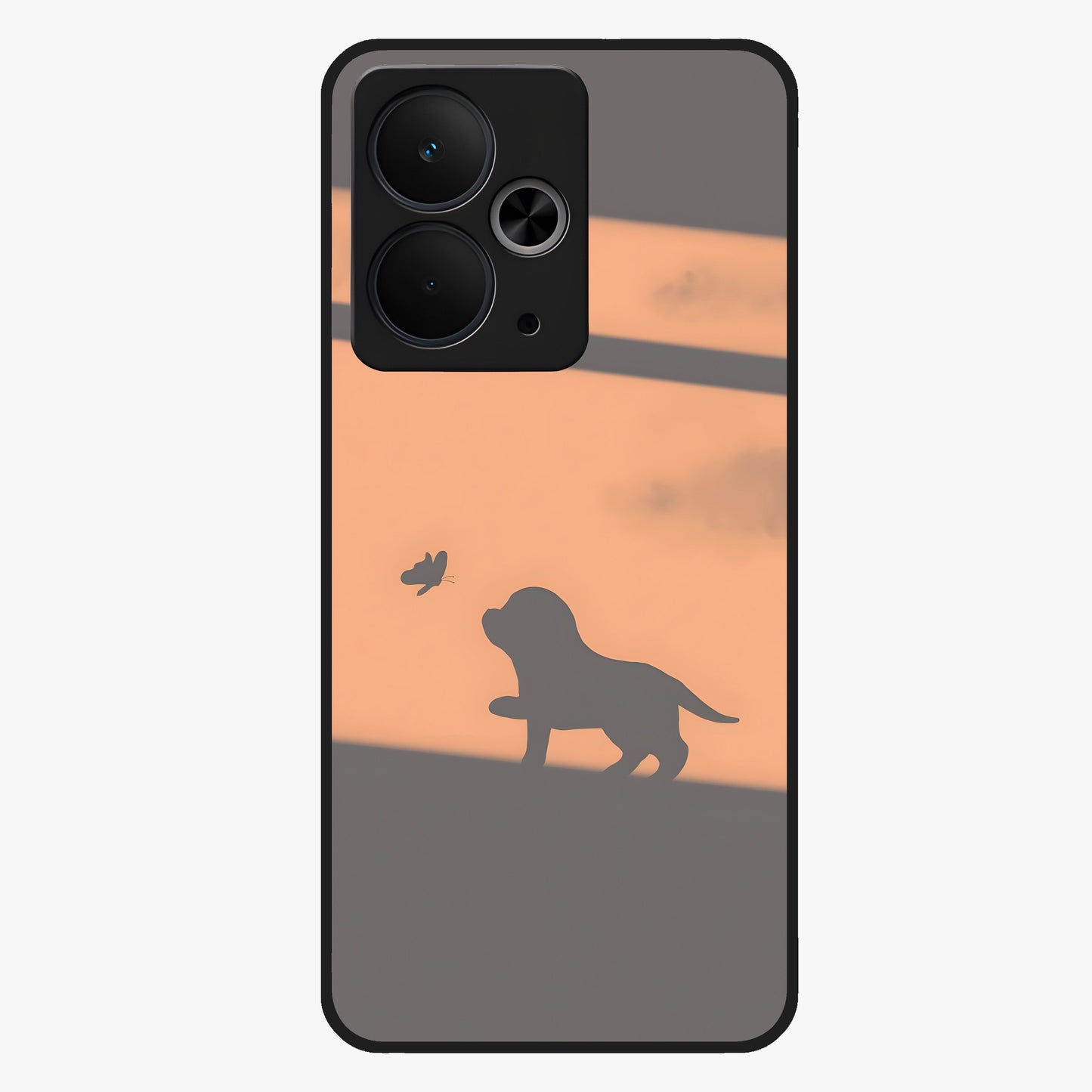 Puppy Shadow Art Glass Case showing flat back view with cute puppy shadow style artwork and glossy glass finish.