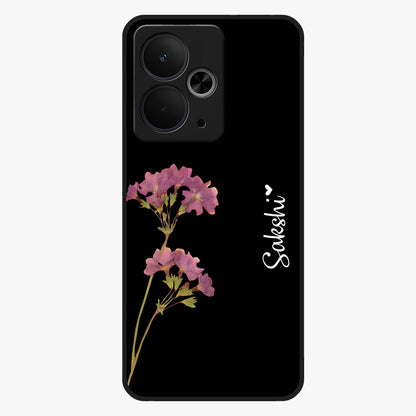Riching Lavender Flower Custom Name Glass Case showing flat back view with lavender floral artwork and personalized name design.