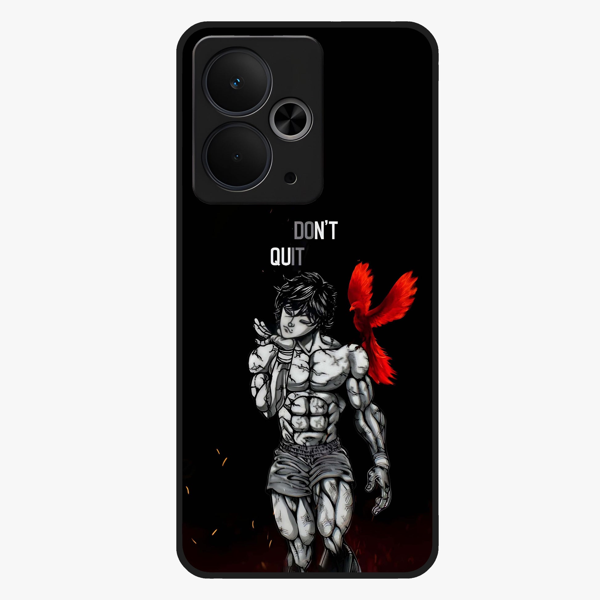 Rise Beyond Limits Glass Case showing flat back view with motivational typography artwork and glossy glass finish.