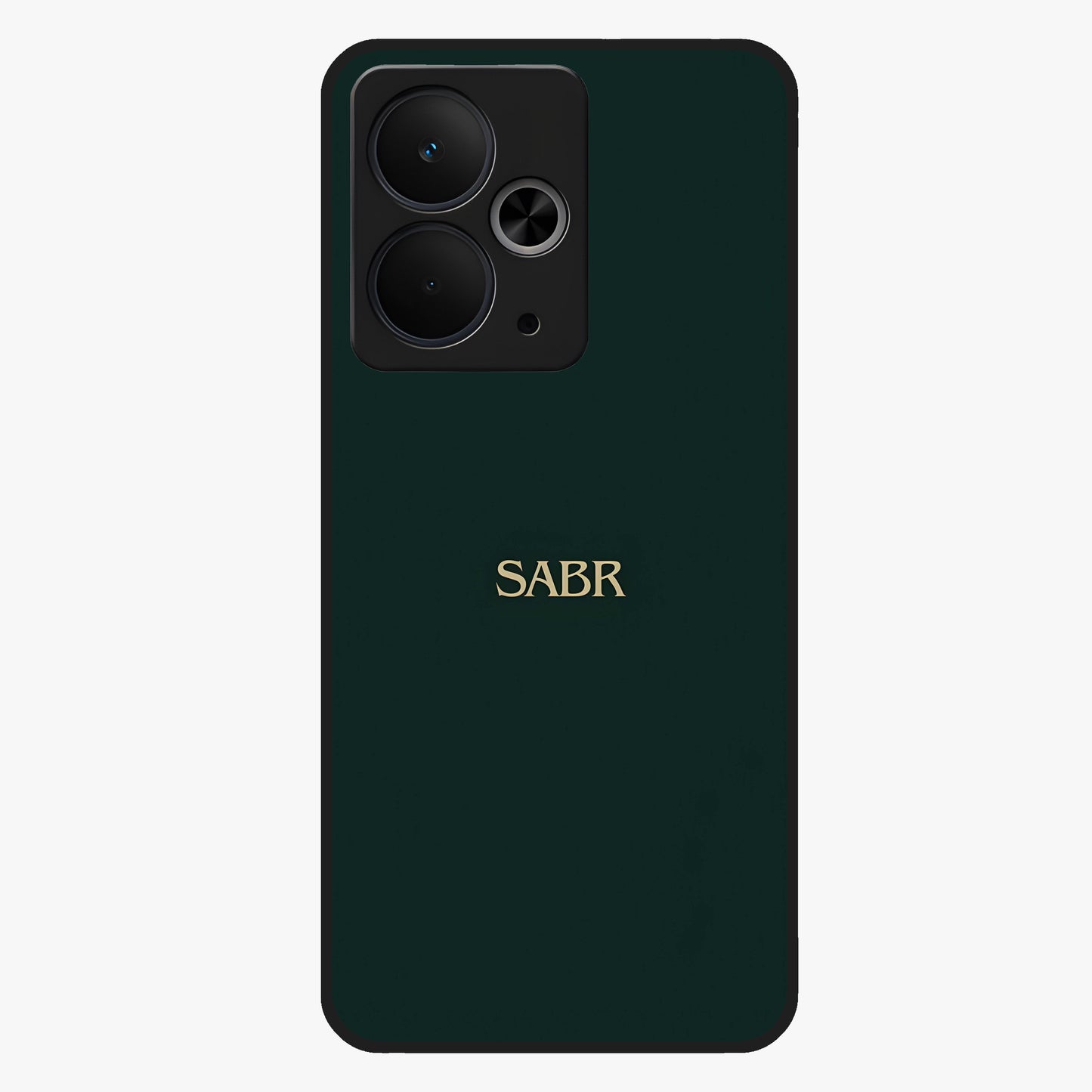 Sabr Minimal Patience Glass Case showing flat back view with minimalist typography artwork and glossy glass finish.