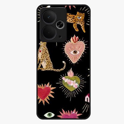 Sacred Jungle Heart Glass Case showing flat back view with jungle inspired heart artwork and glossy glass finish.